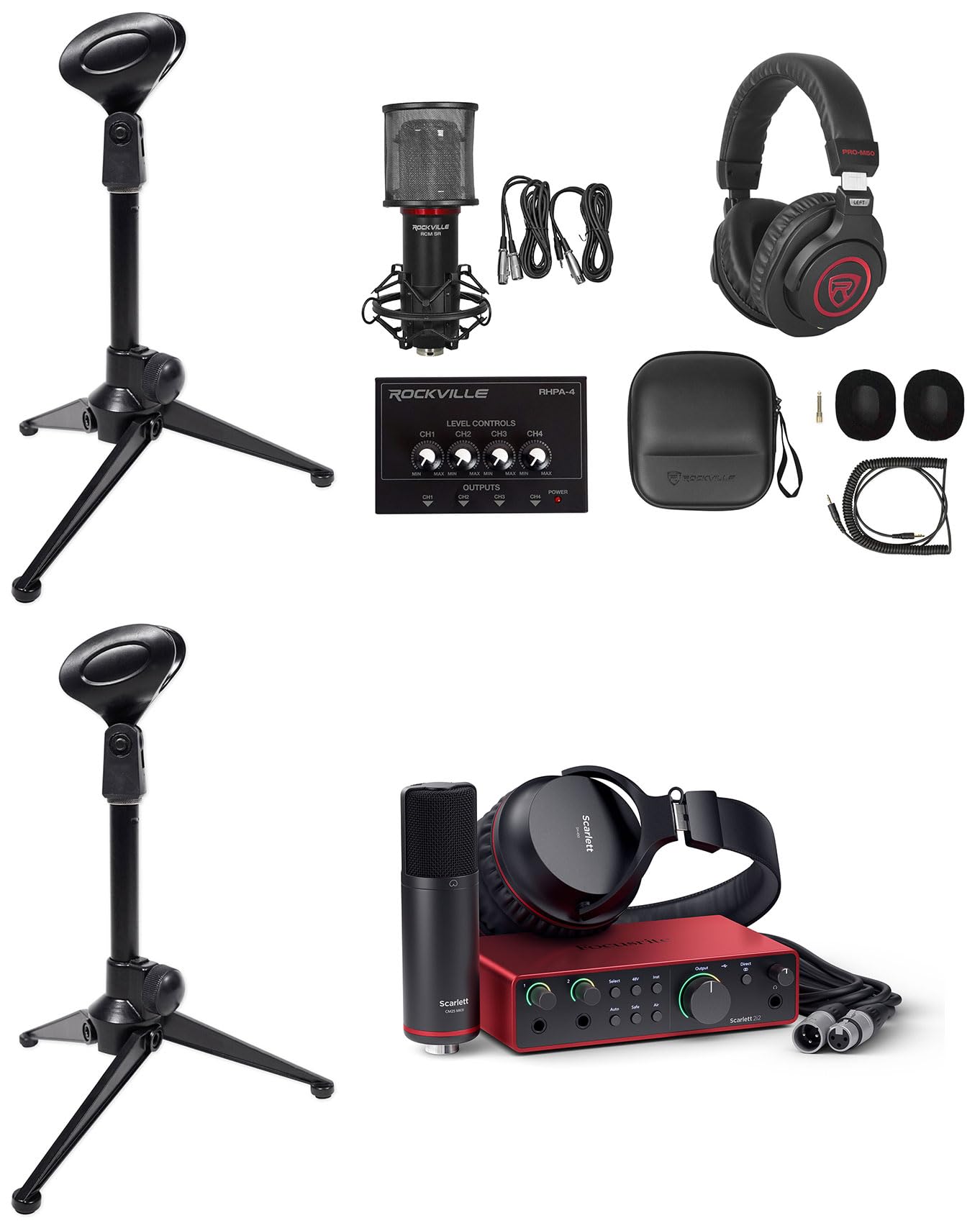 2-Person Podcast Recording Kit w/Scarlett 2i2 Studio 4th Gen Interface + Stands