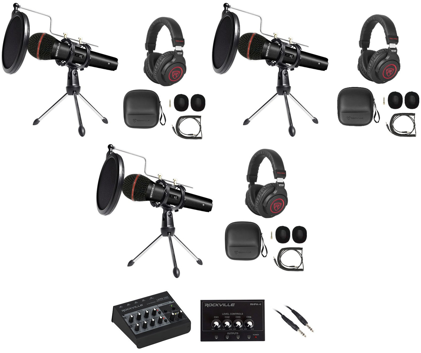 Line8 USB 3-Person Podcast Podcasting Recording Kit
