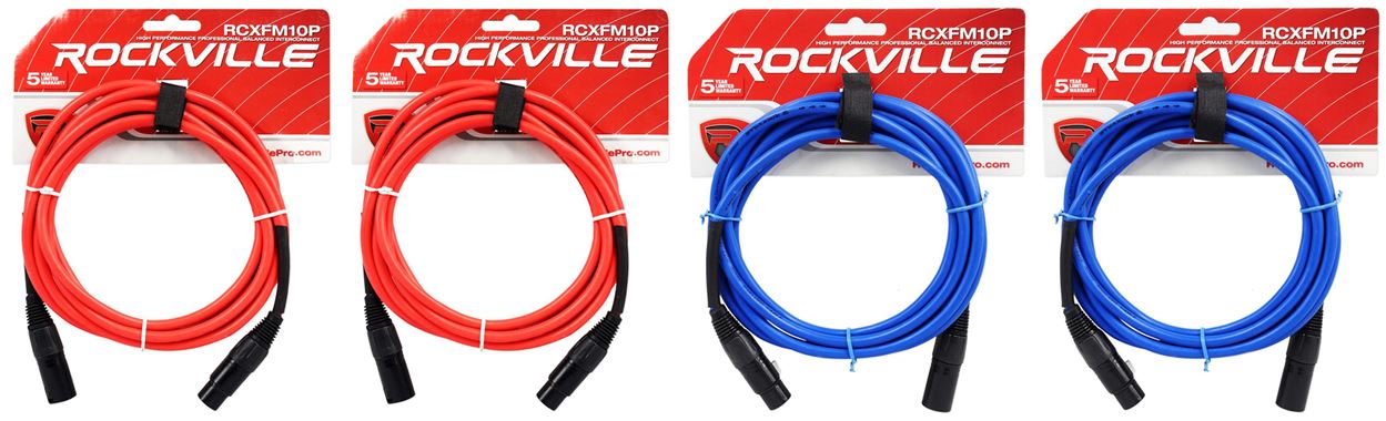 RCXFM10P 10' XLR 4-Pack Red/Blue Bundle