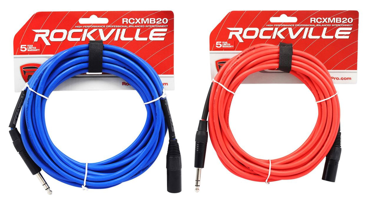 XLR Male to 1/4" TRS Cable 2-Pack + Color-Coded Balanced Cables Bundle