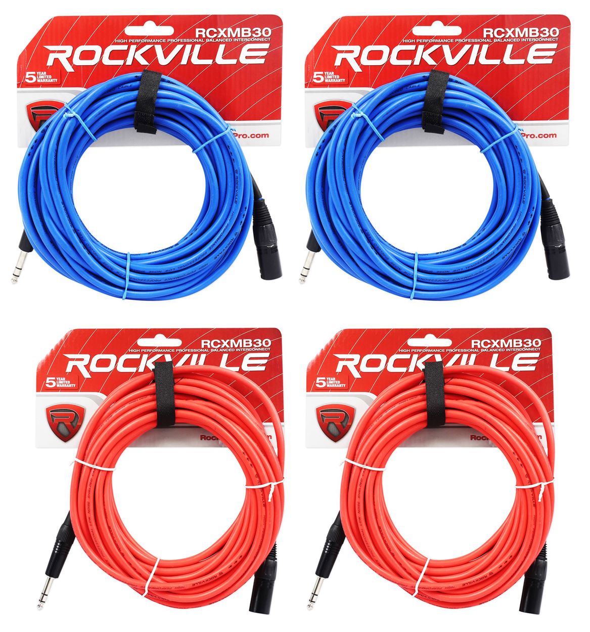 XLR Male to 1/4" TRS Cable 4-Pack + Color-Coded Balanced Cables Bundle