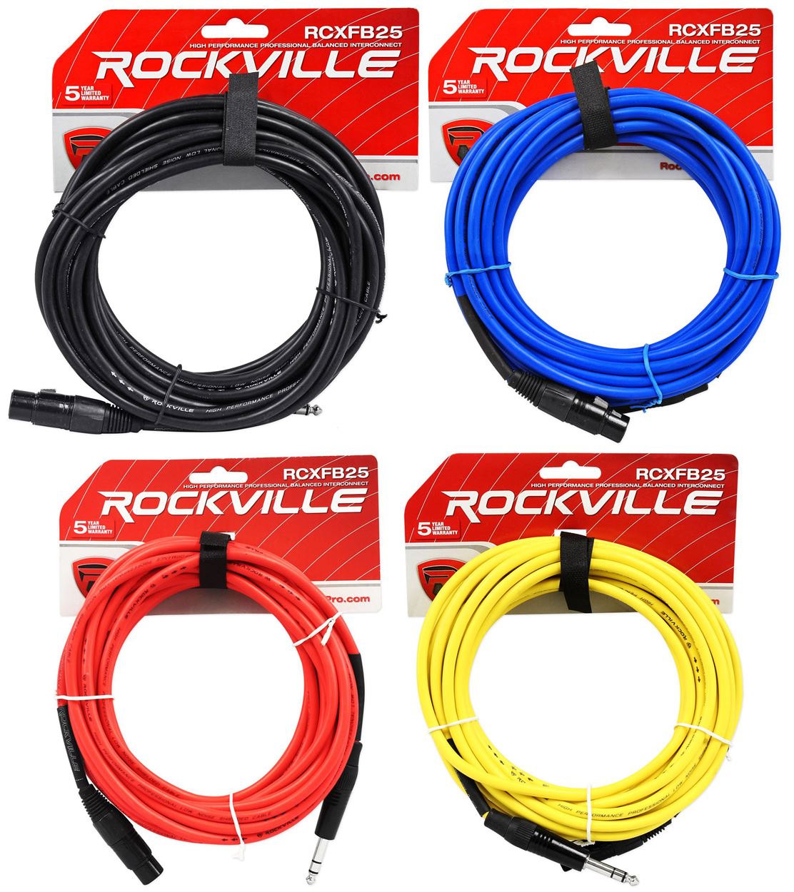 RCXFB25 25' XLR-F to TRS 4-Pack + Color Bundle