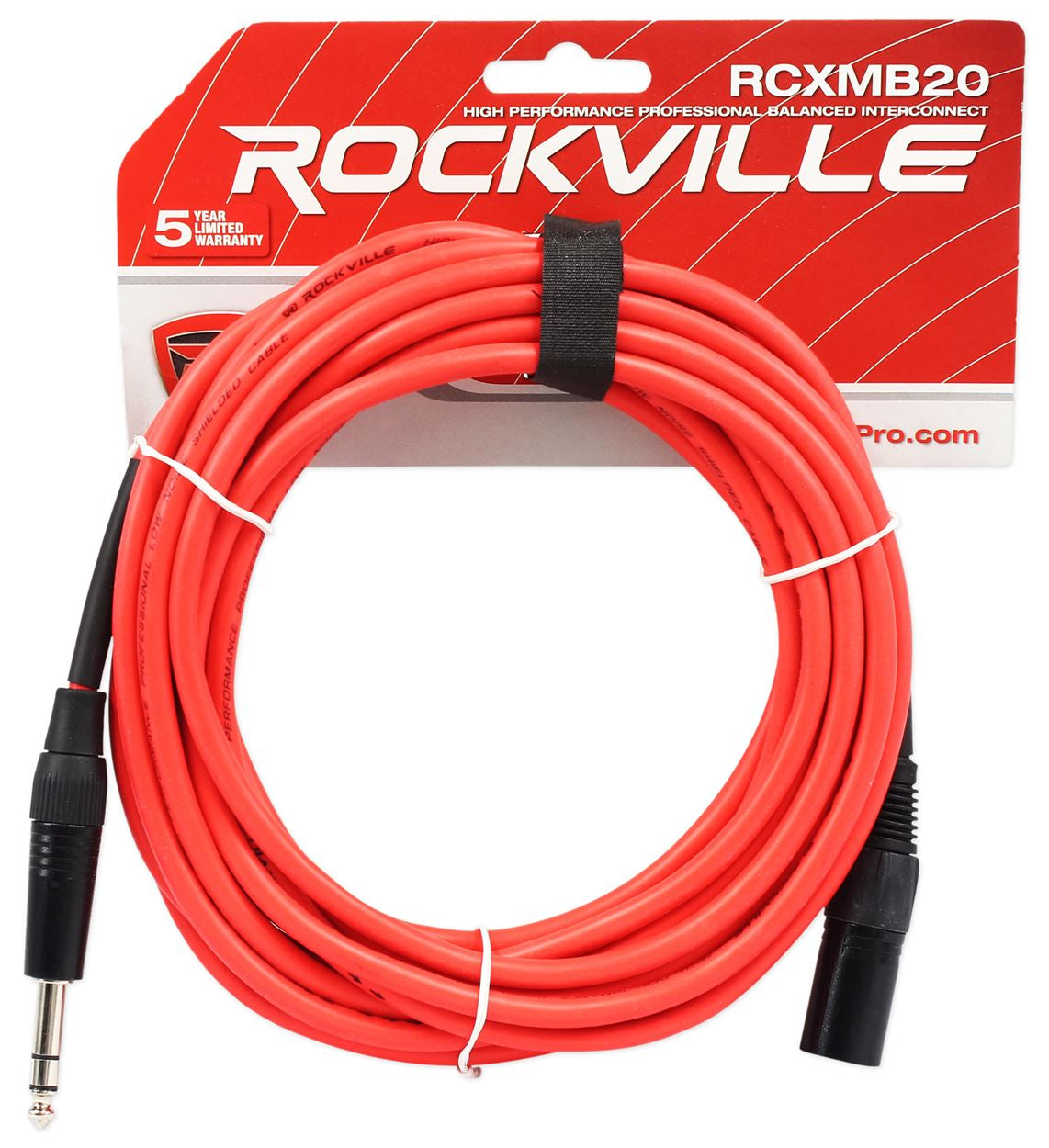 REAN XLR Male to 1/4" TRS 20' Cables 4-Pack (4 Colors) Bundle
