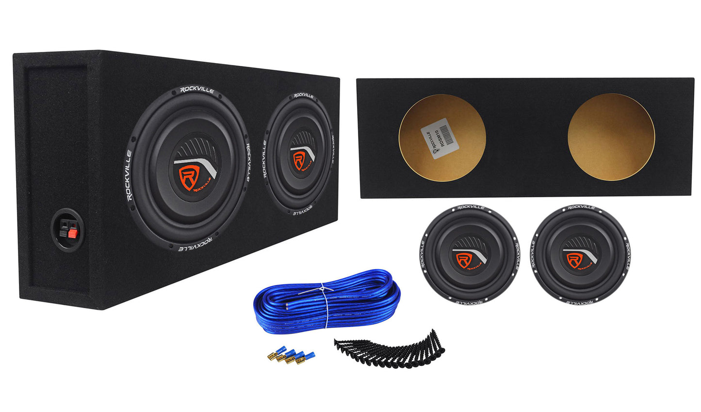 (2) Rockville W10T4-S4 10" Shallow Mount 2400W Car Subwoofers + Sealed Enclosure