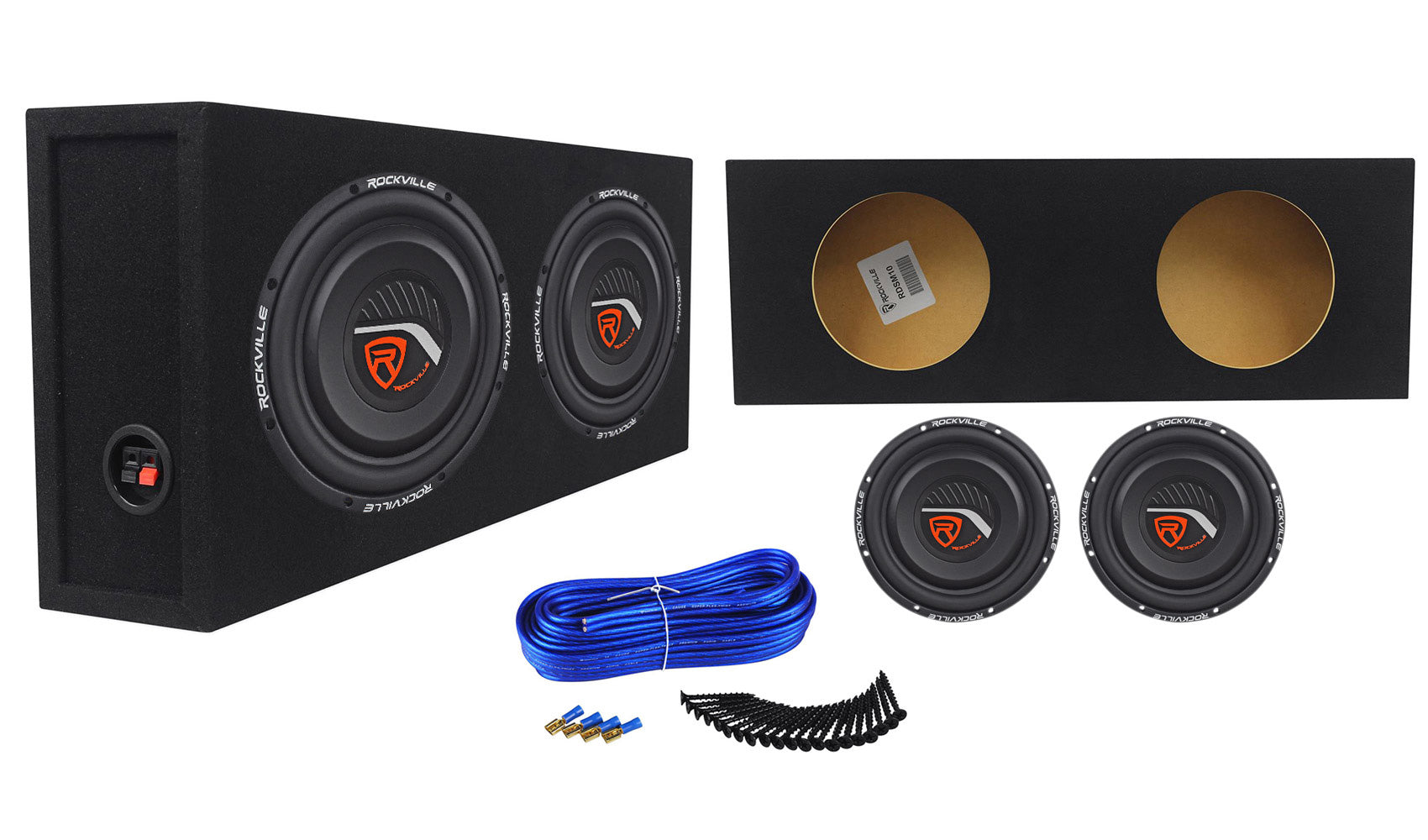 (2) Rockville W10T4-S4 10" Shallow Mount 2400W Car Subwoofers + Sealed Enclosure