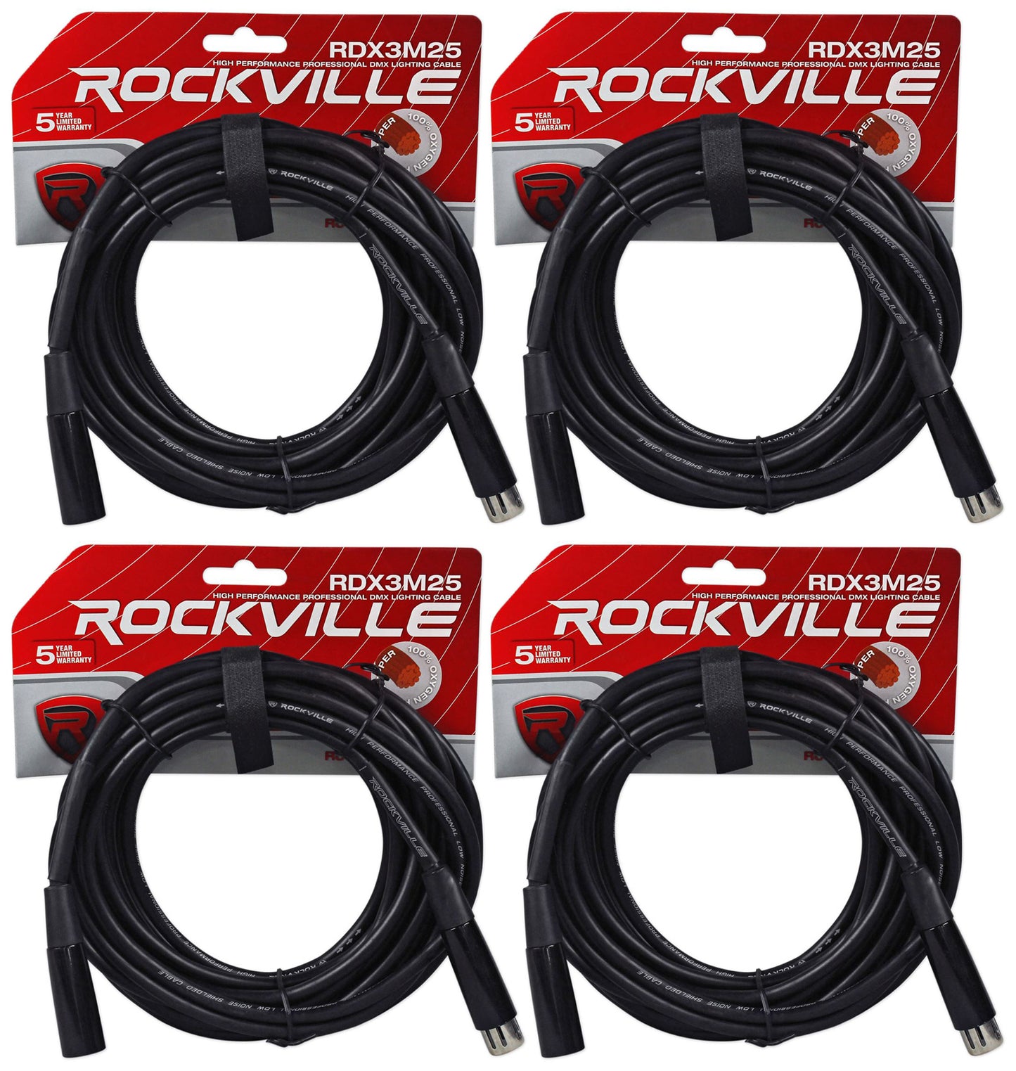 4 Chauvet DMX3P25FT 25 Foot DMX Lighting 3 Pin XLR Female to Male DMX Cables