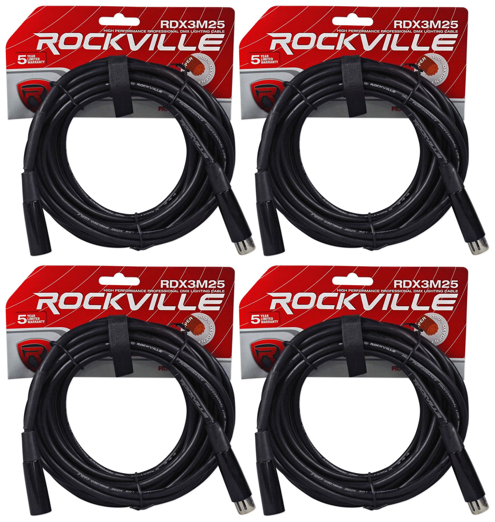 4 Chauvet DMX3P25FT 25 Foot DMX Lighting 3 Pin XLR Female to Male DMX Cables