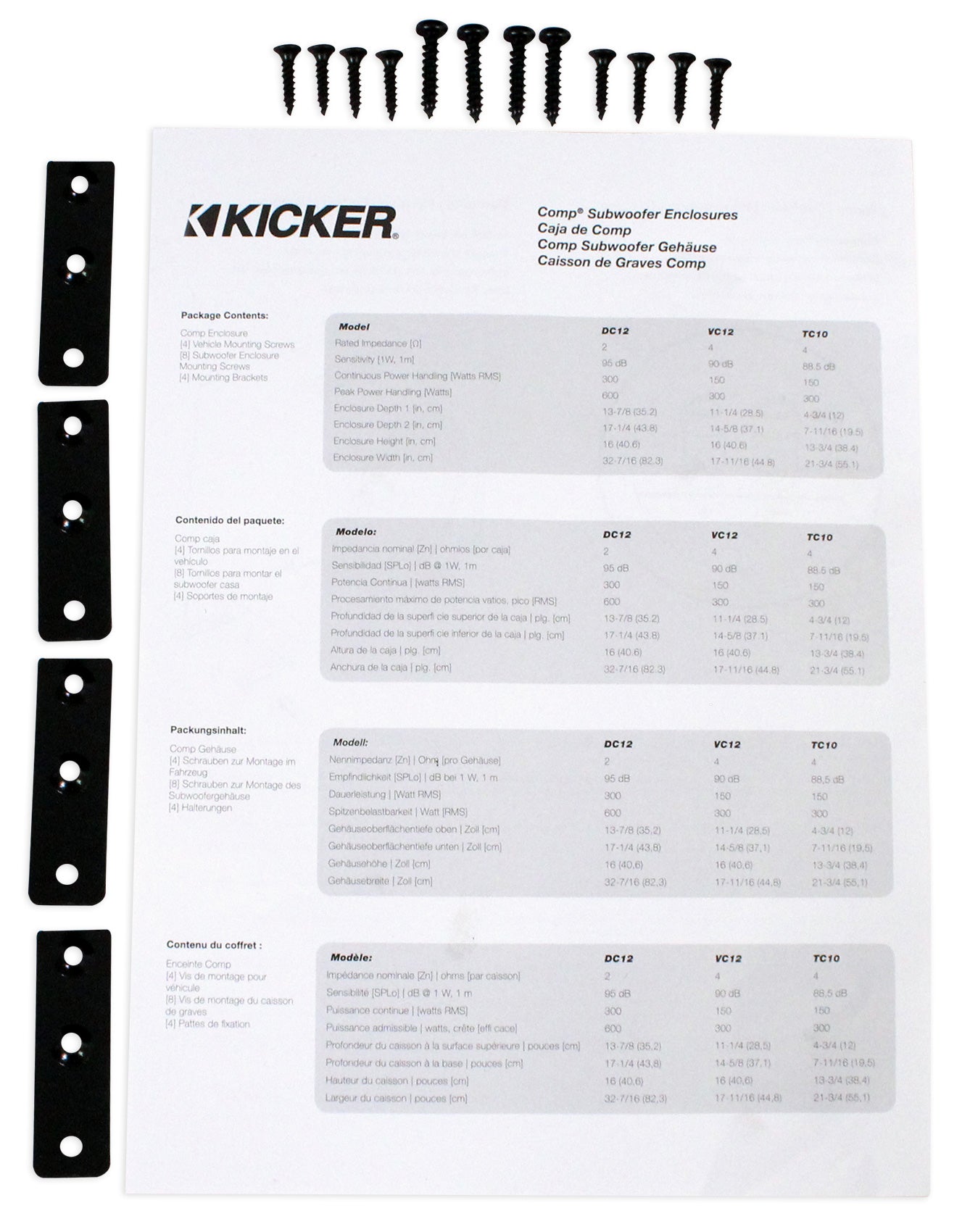 KICKER 43TC104 Comp 10" Subwoofer In Sub Box Enclosure+2-Ch. Amplifier+Amp Kit