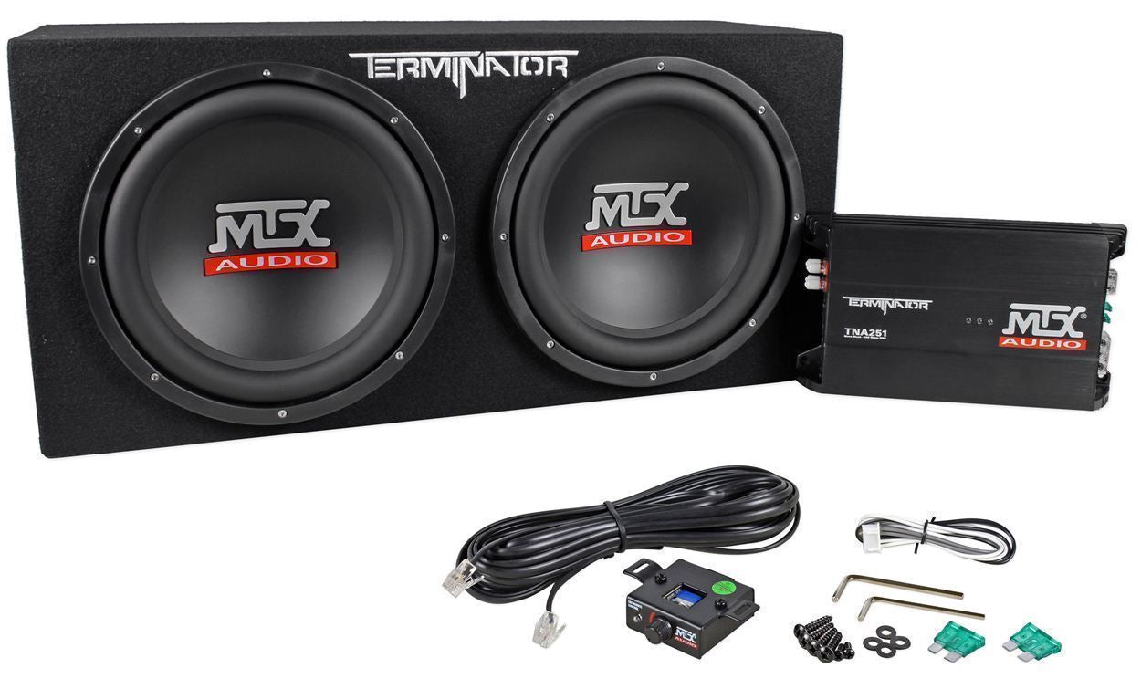 MTX Terminator TNP212D2 1200w Dual 12” Subwoofers/Box/Amp Package+Free Speaker !