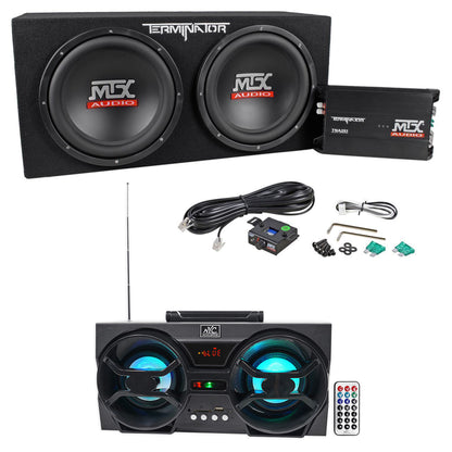 MTX Terminator TNP212D2 1200w Dual 12” Subwoofers/Box/Amp Package+Free Speaker !