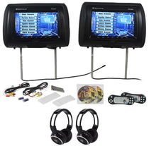 9" Headrest Monitors Black + Dual IR Headphones Bundle
