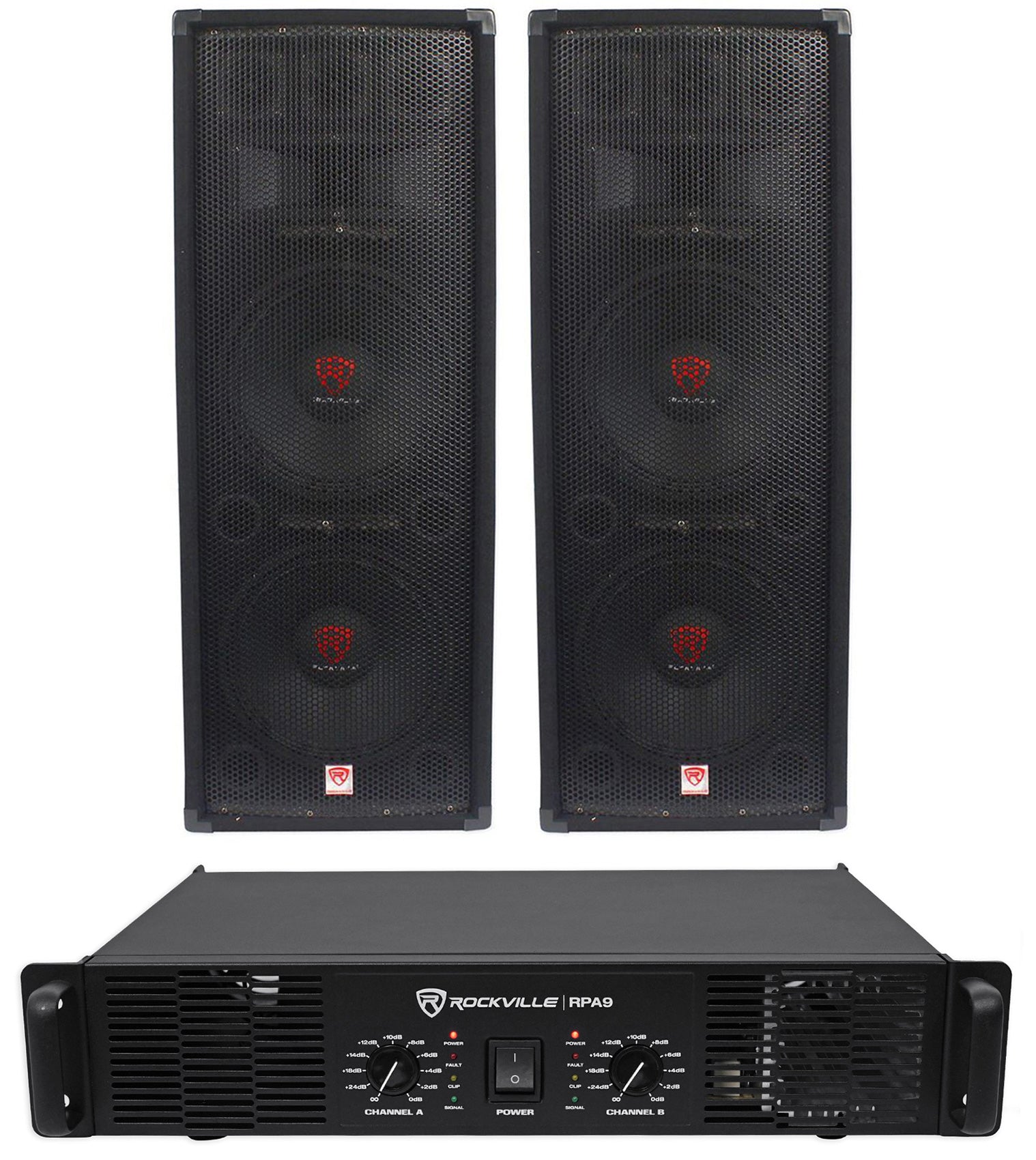 RSG12.28 Dual 12" Speakers 2-Pack + RPA9 Power Amplifier Bundle