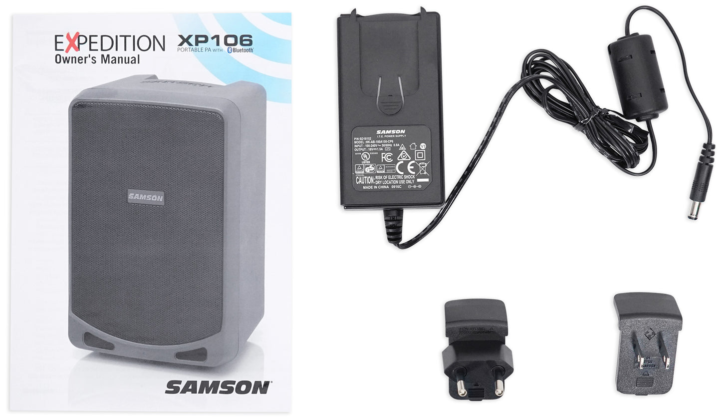 SAMSON XP106WDE 6" Rechargeable Bluetooth PA DJ Speaker+Stands+Headset+Mic+Case
