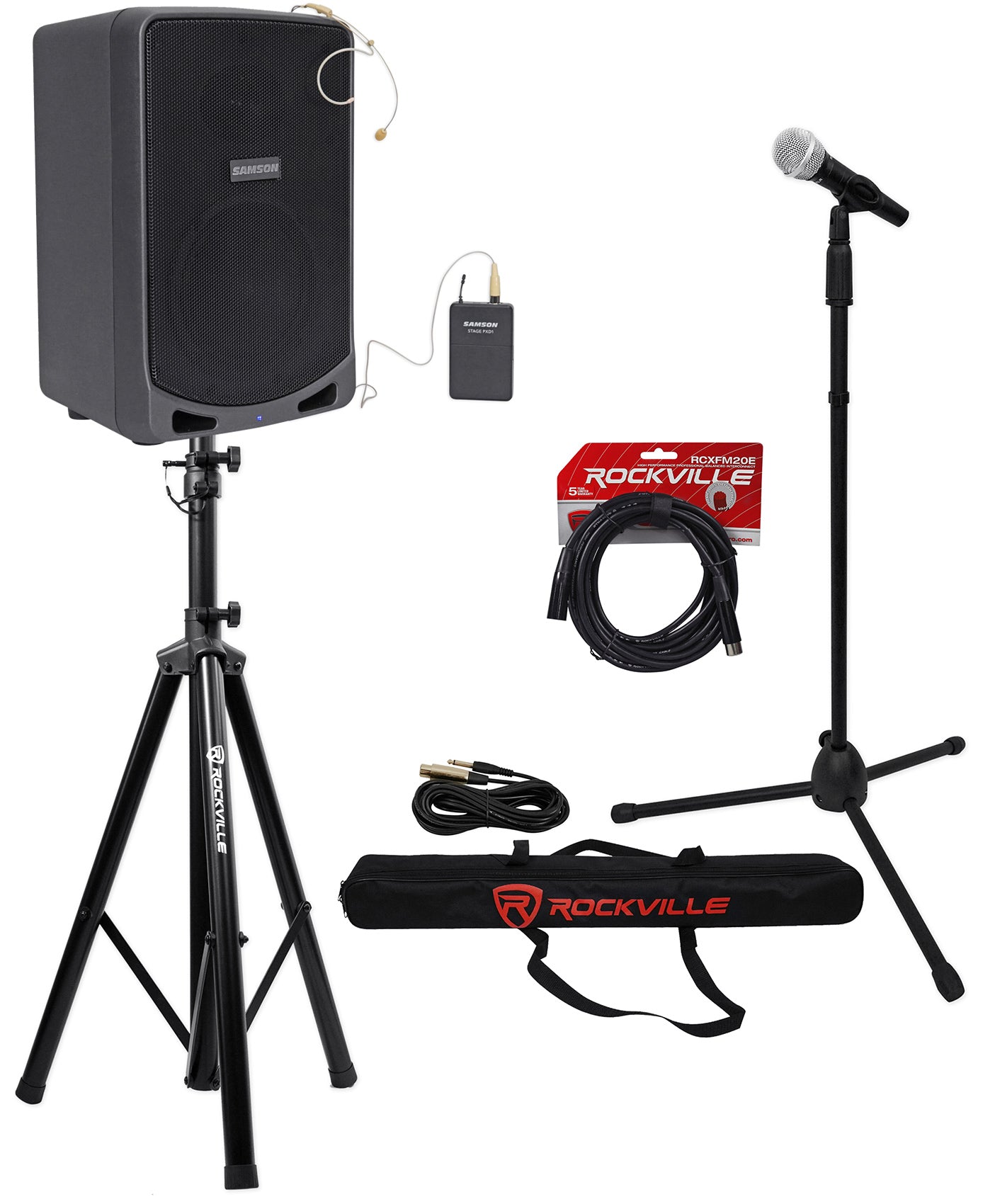 SAMSON XP106WDE 6" Rechargeable Bluetooth PA DJ Speaker+Stands+Headset+Mic+Case
