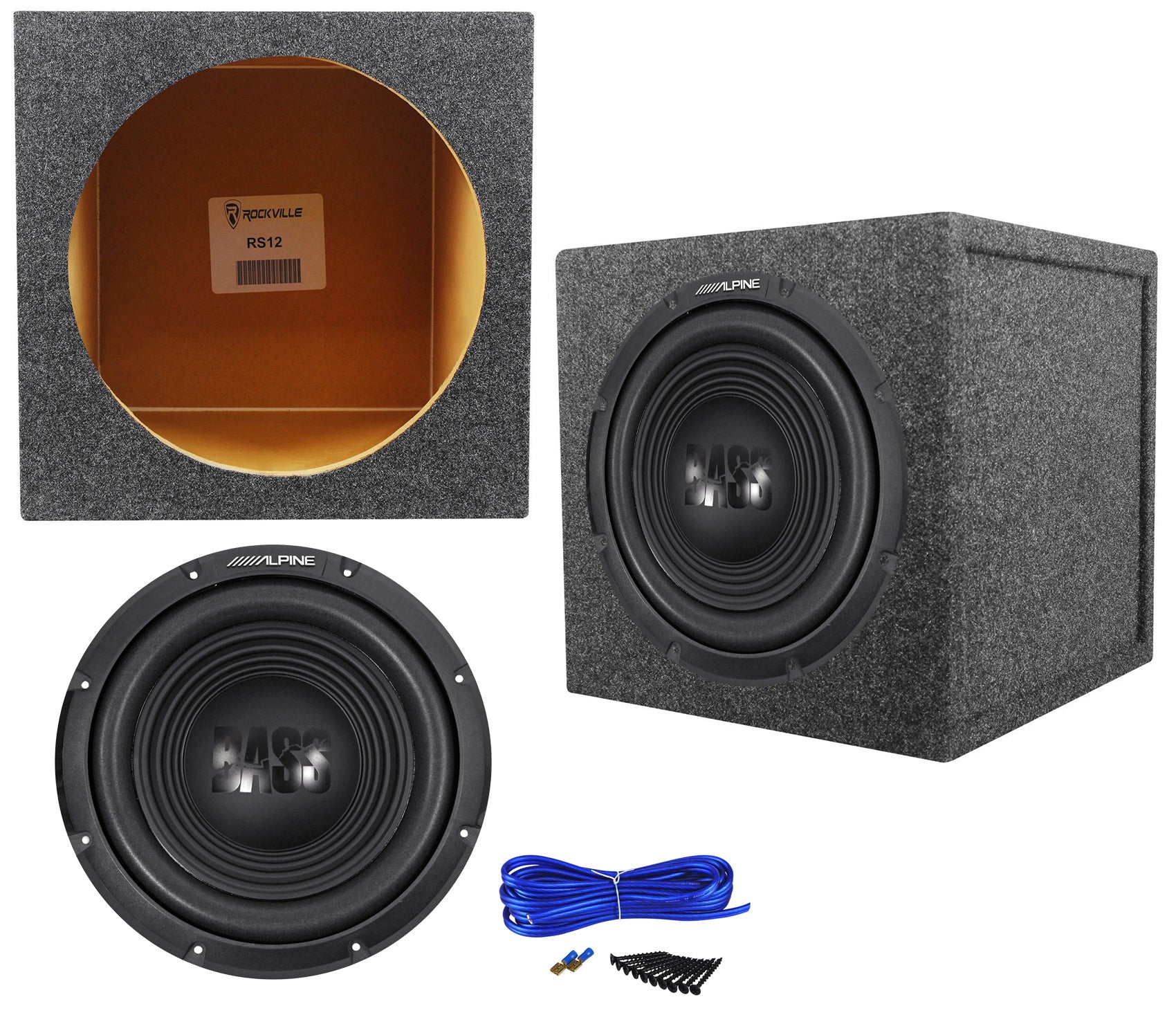 Alpine W12S4 12" 750 Watt 4-Ohm Car Audio Subwoofer + Sealed Sub Box Enclosure