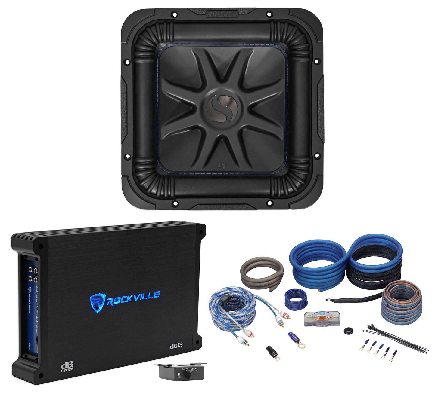 Kicker L7S104 L7 10" 600 Watt 4-Ohm Solobaric Car Sub+750W Amplifier+Amp Kit