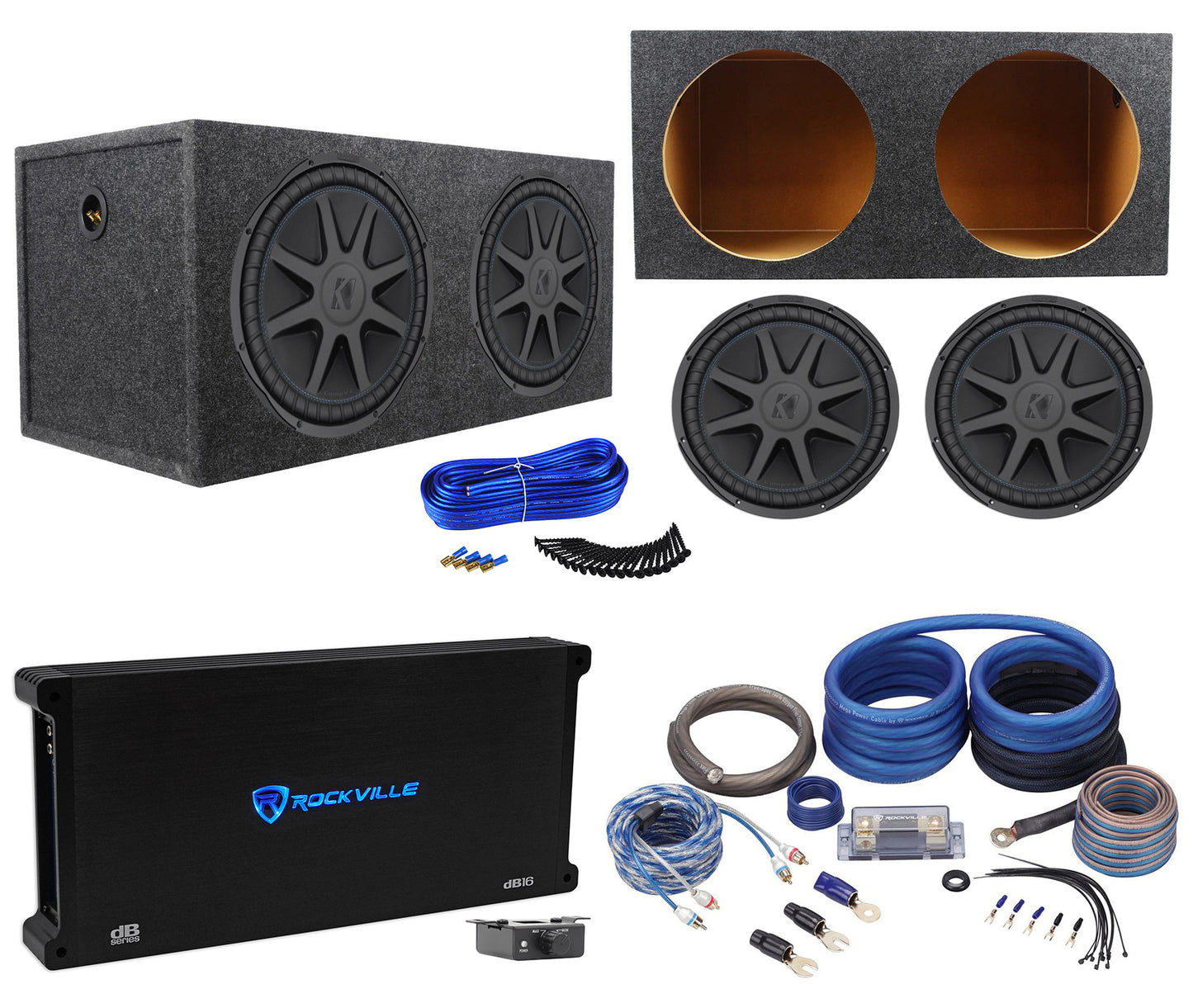 2) Kicker 44CVX152 CVX 15" 4000w Car Subwoofers+Sealed Sub Box+Amplifier+Amp Kit