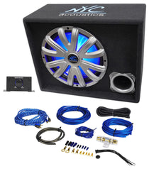 NYC Acoustics NSE12L 12" 1200w Powered Car Subwoofer/Sub Enclosure+LED+Amp Kit