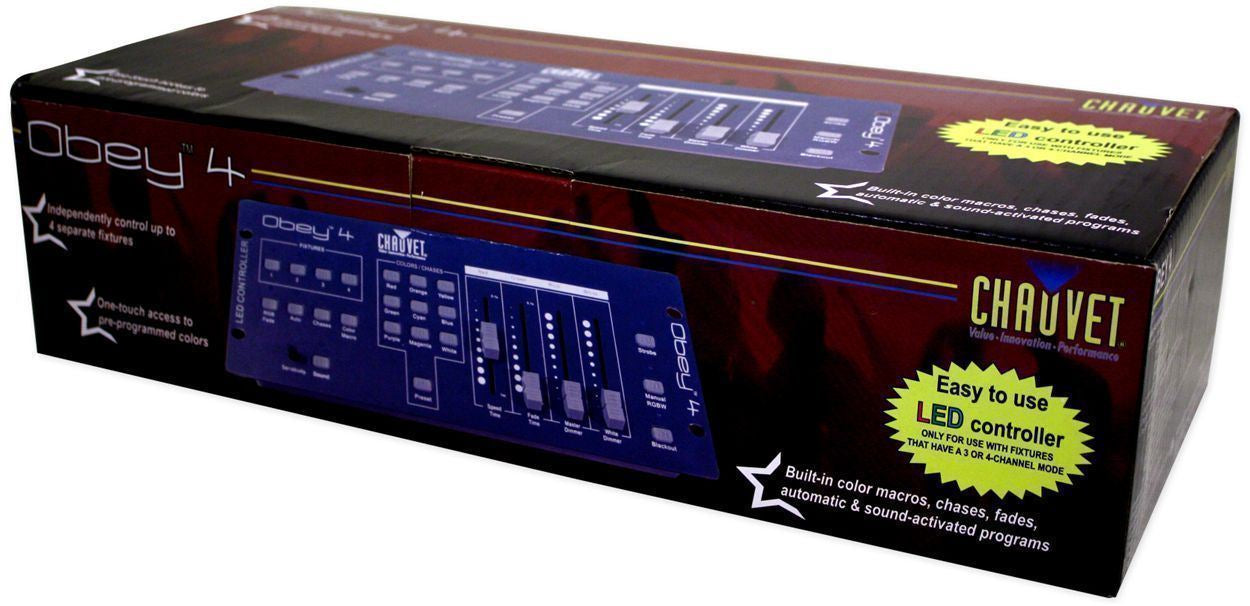 (4) FARENHEIT FHB-118 LED RGB DMX LED PAR Can Wash Lights+Controller+Cables+Bag