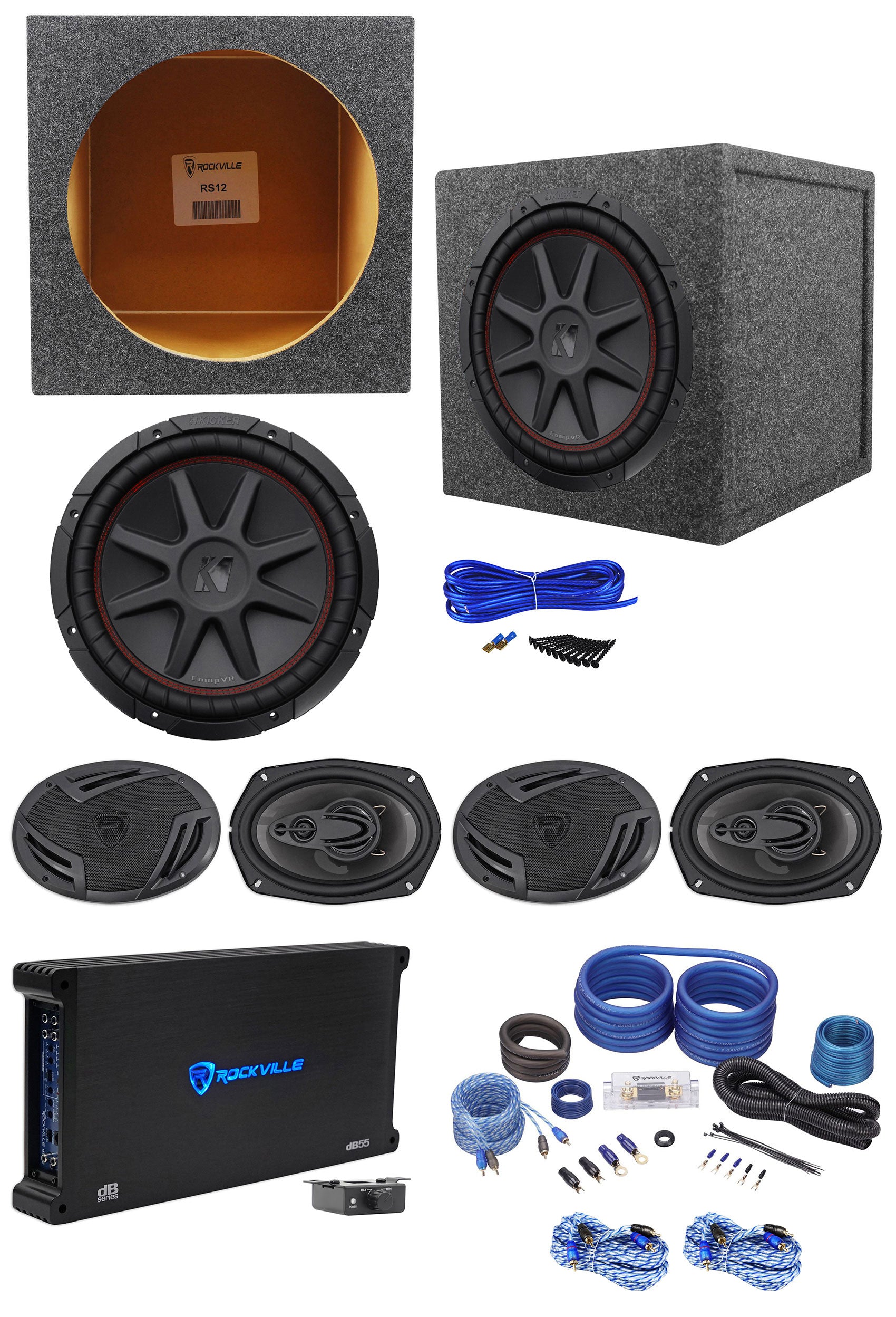 (2) RV69.4A Speakers + 12" Sub, 5-Channel Amp Bundle