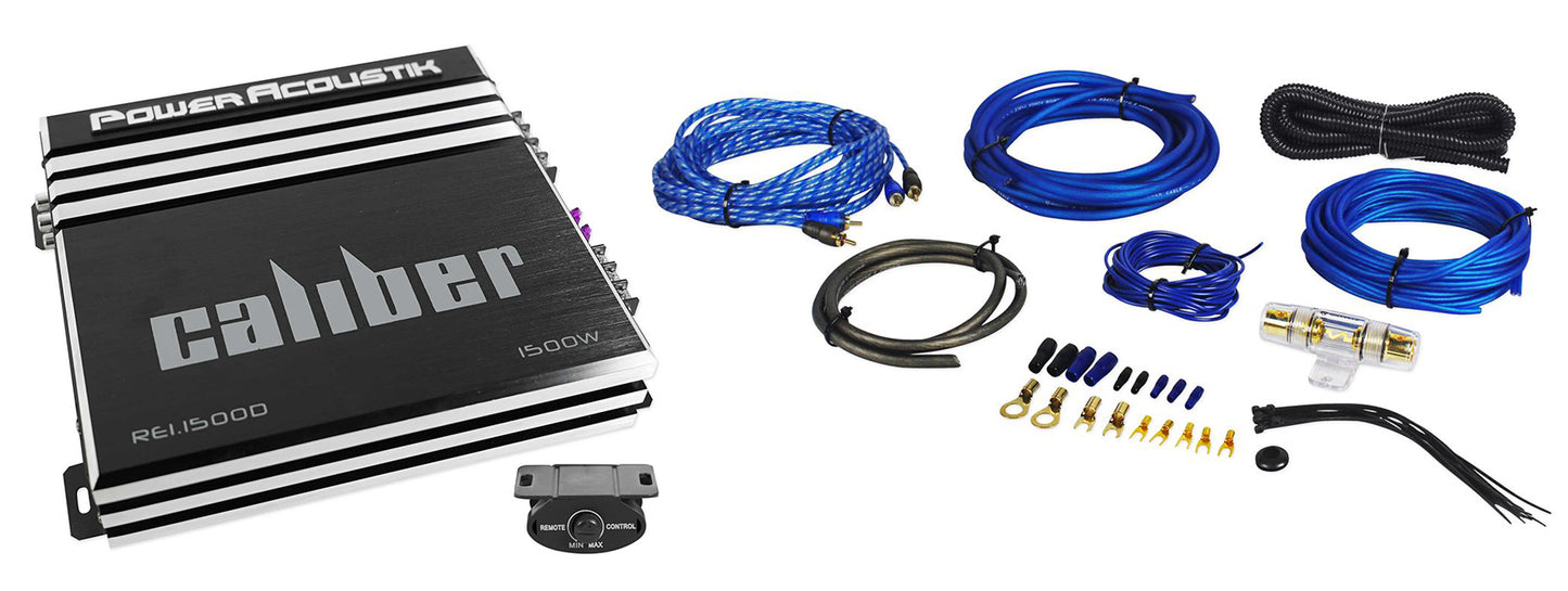 Power Acoustik RE1-1500D 1500 Watt Mono Amplifier Car Audio Amp+Wire Kit