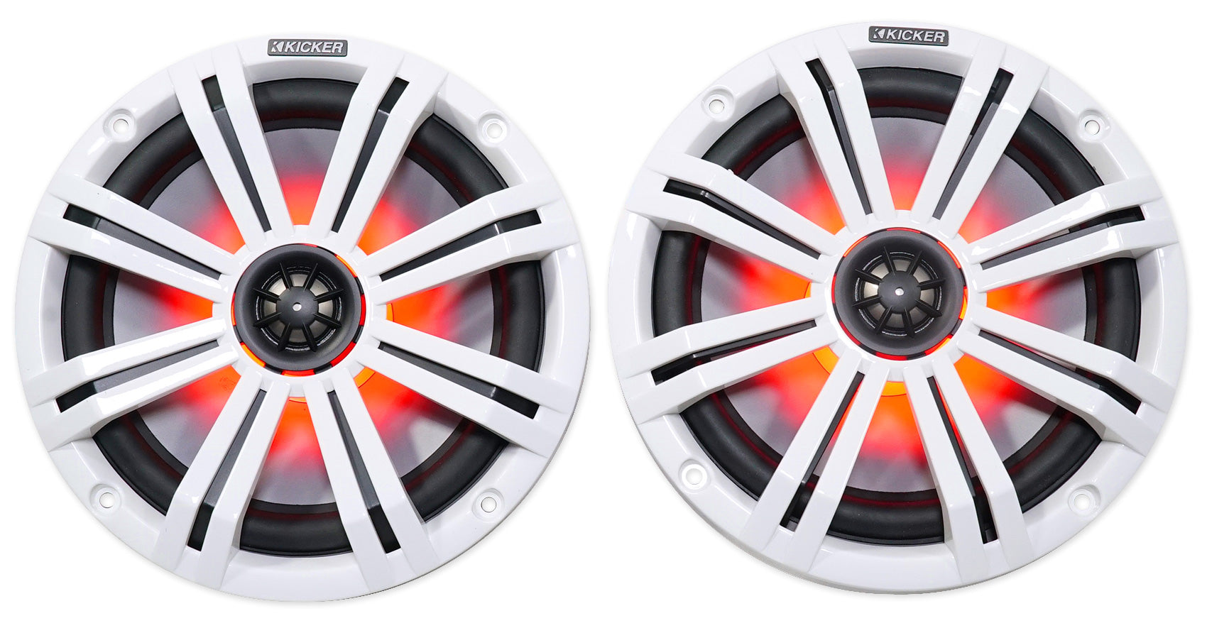 Pair KICKER 45KM84L 8" 600 Watt Marine Boat Wakeboard Tower Speakers w/LED's KM8