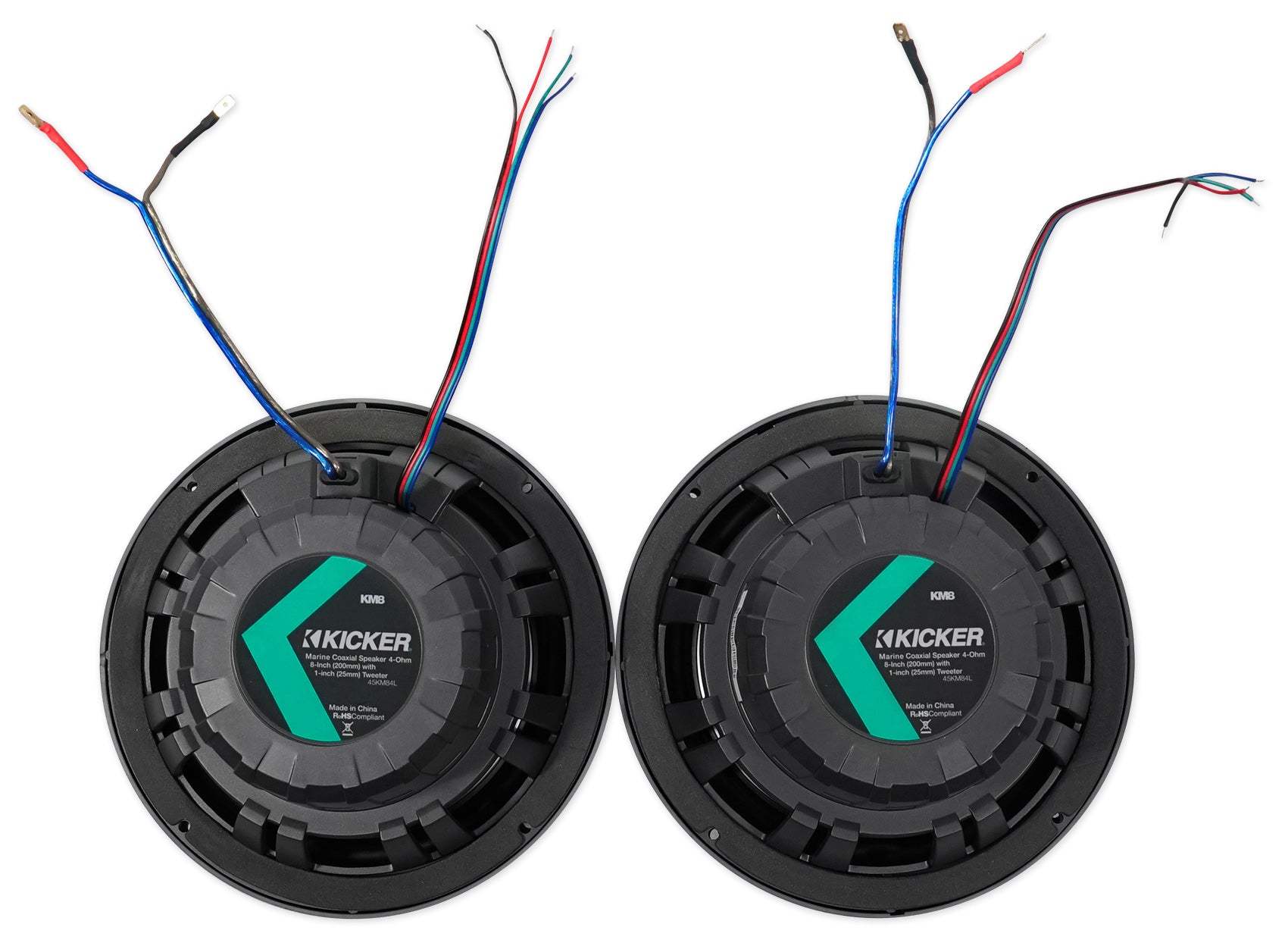 2) KICKER 45KM84L 8" 600w Marine Boat LED Wakeboard Speakers+Amplifier+Amp Kit