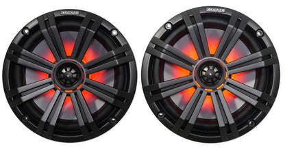 (4) KICKER 45KM84L 8" 1200w Marine Boat Speakers w/ LED's+4-Ch Amplifier+Amp Kit