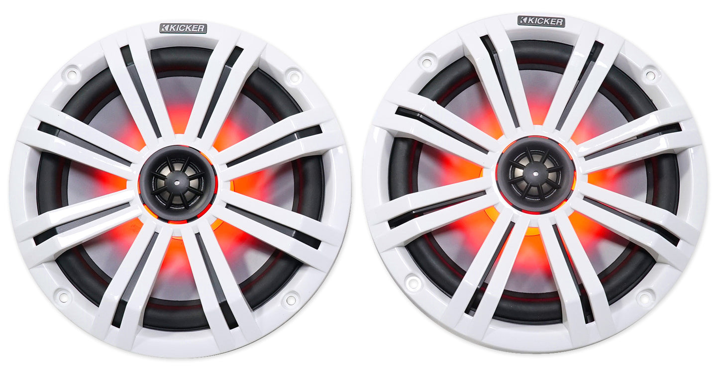 (4) KICKER 45KM84L 8" 1200w Marine Boat Speakers w/ LED's+4-Ch Amplifier+Amp Kit