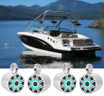 4) KICKER 45KM84L 8" 1200 Watt Marine Boat Wakeboard Tower Speakers w/LED's KM8