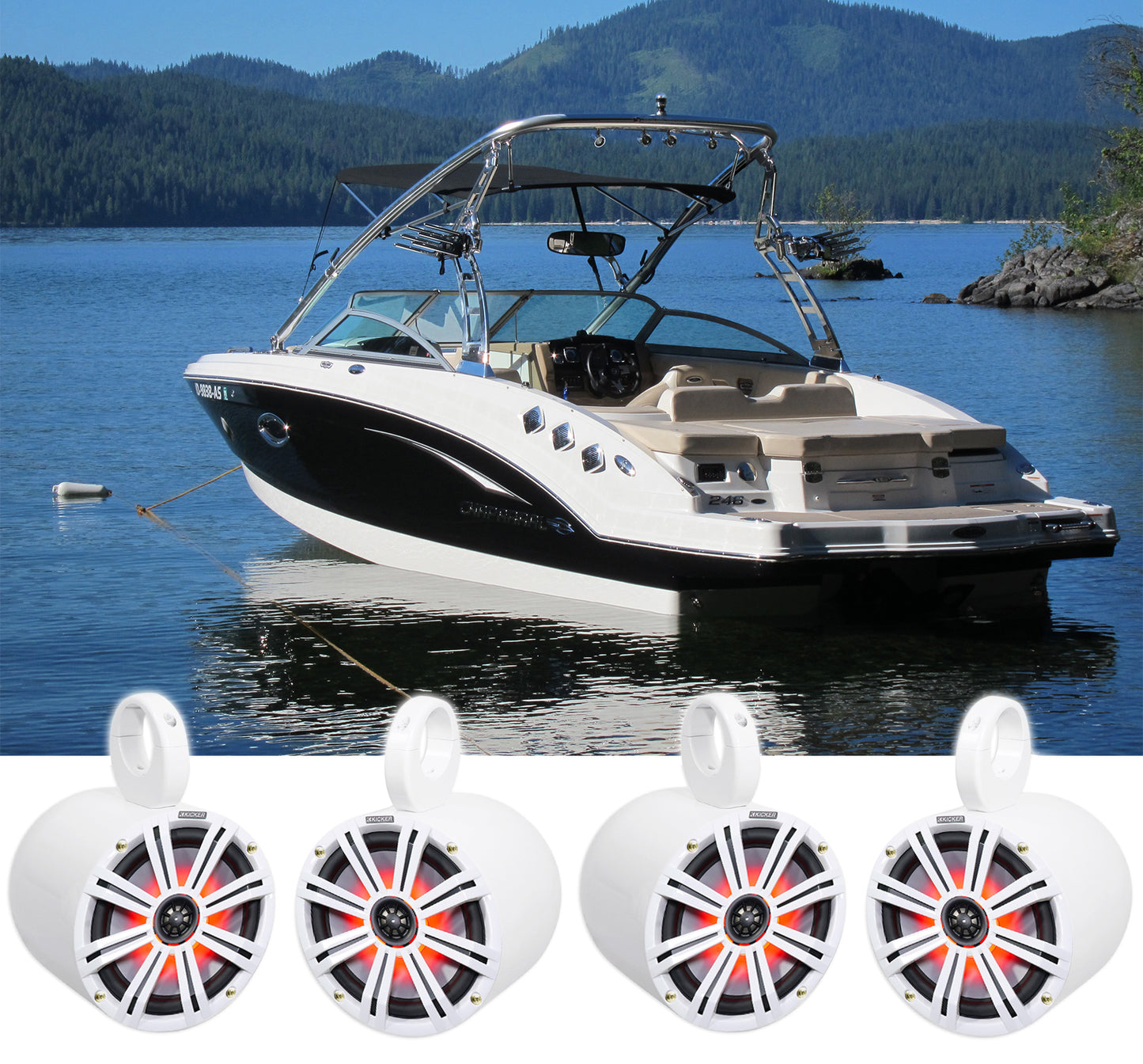(4) KICKER 45KM84L 8" 1200w Marine Boat Wakeboard Tower Speakers w/LED's KM8