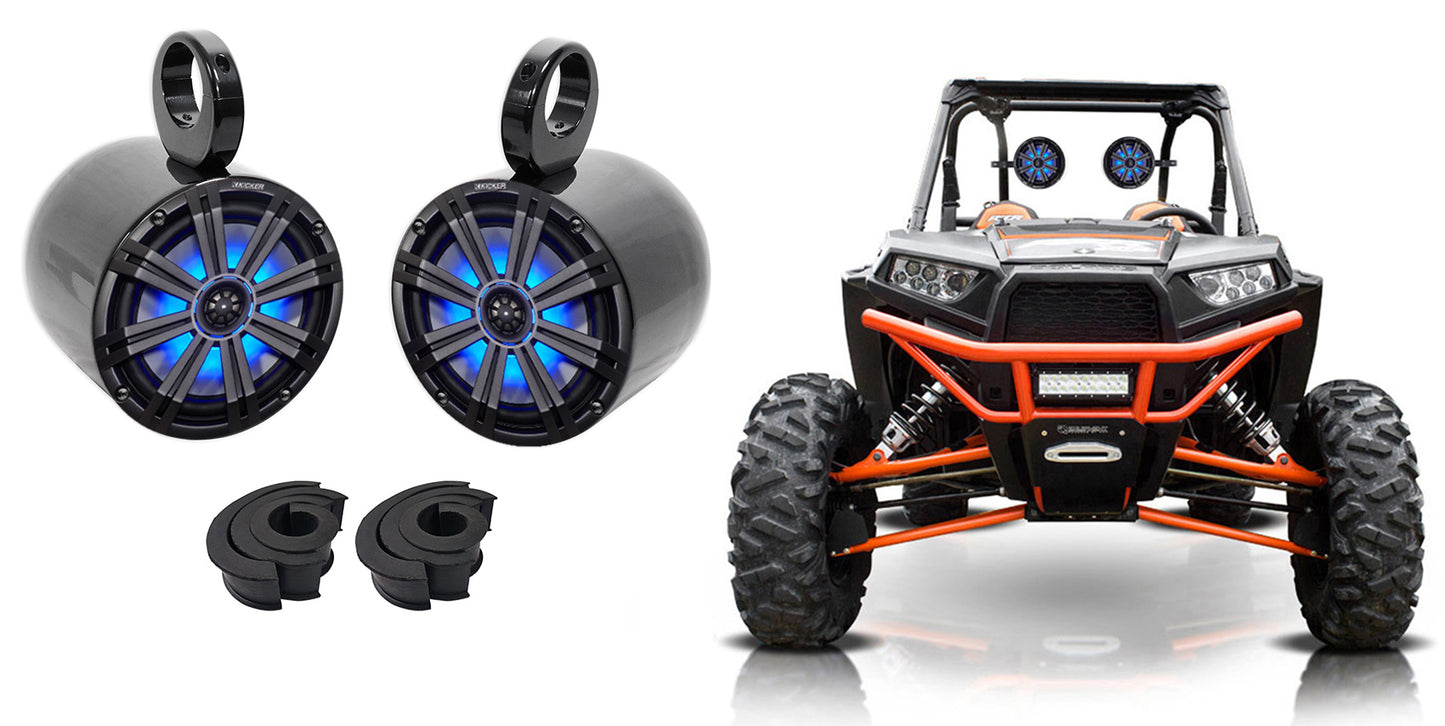 Pair Kicker KM8 8" 600 Watt LED Tower Speakers For Polaris RZR/ATV/UTV/Cart/Jeep