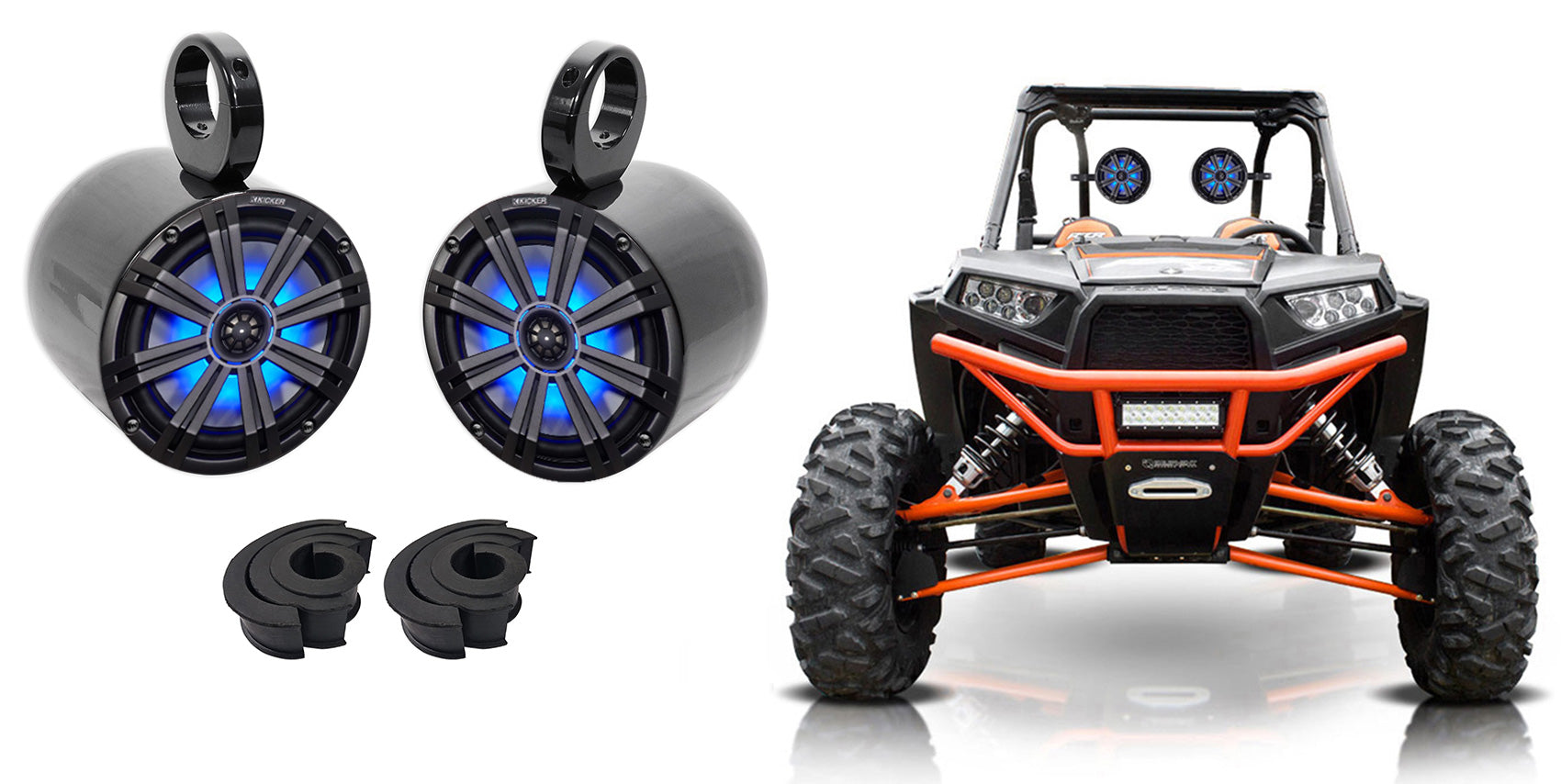 Pair Kicker KM8 8" 600 Watt LED Tower Speakers For Polaris RZR/ATV/UTV/Cart/Jeep