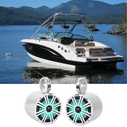 2) KICKER 45KM84L 8" 600 Watt Marine Boat Wakeboard Tower Speakers w/LED's KM8