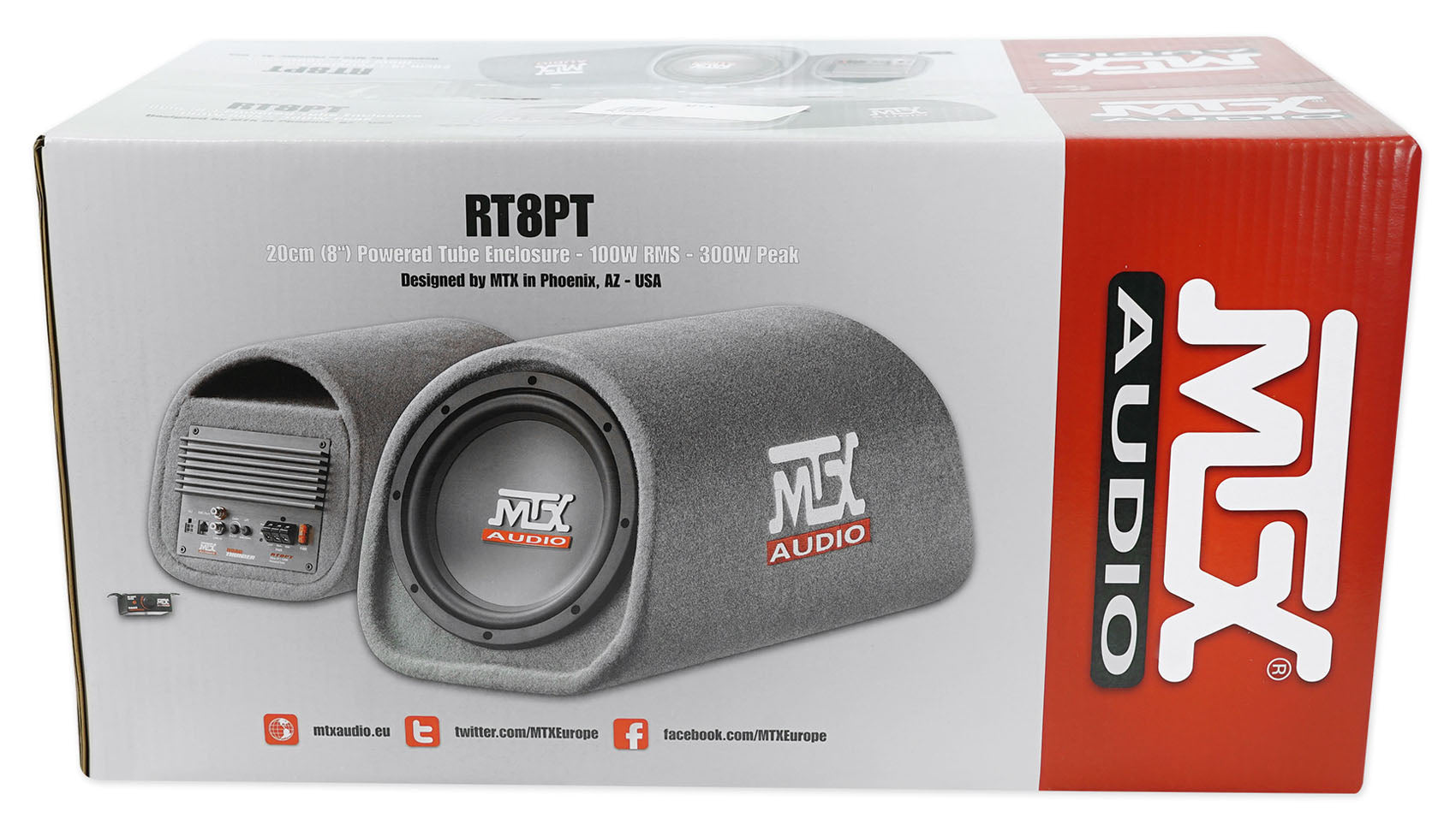 MTX Road Thunder RT8PT 8” 240 Watt Powered Vented/Ported Bass Tube+Amp Wire Kit