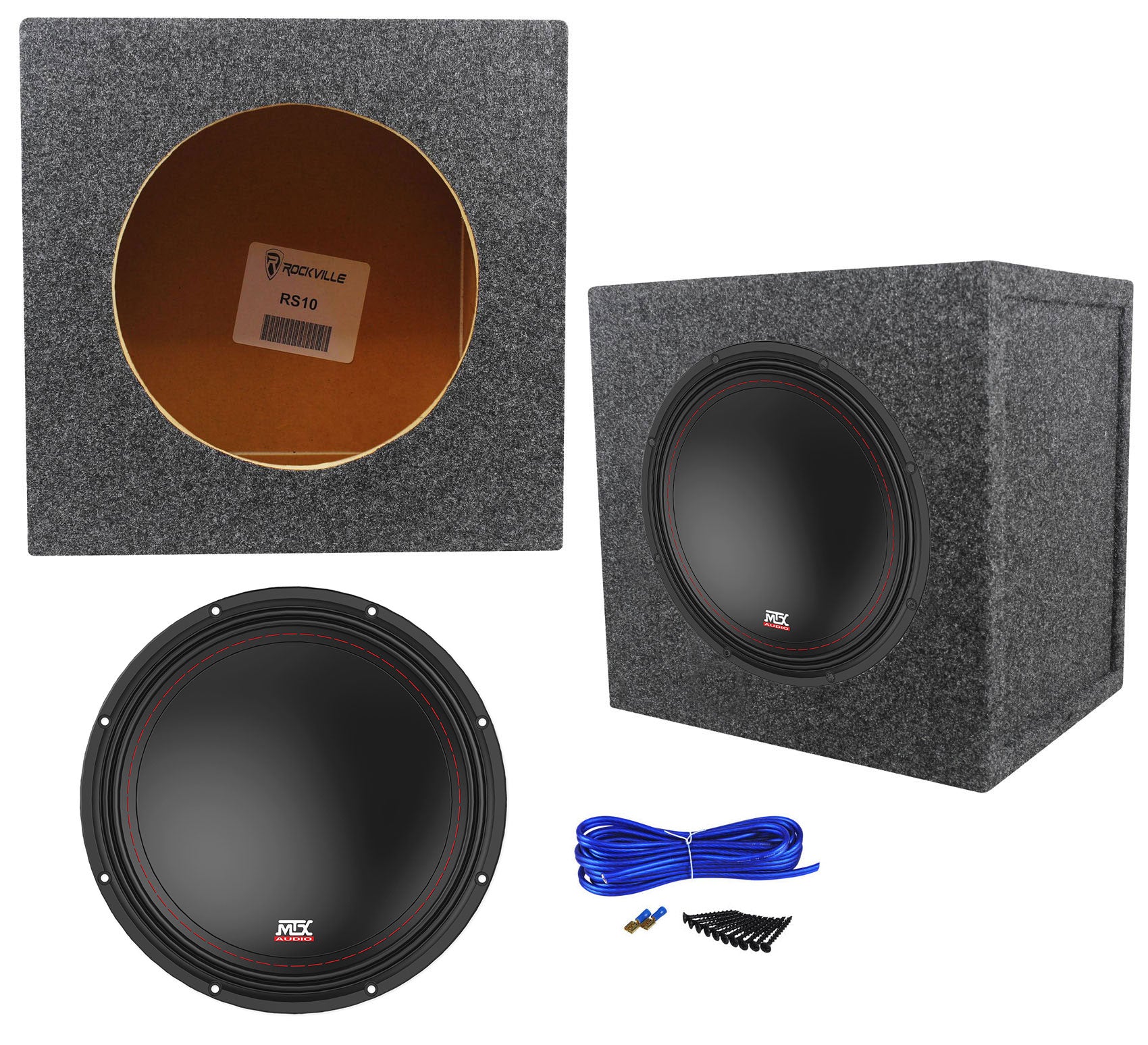 MTX 3510-02 10" 500 Watt SVC 2-ohm Car Audio Subwoofer+Sealed Sub Box Enclosure