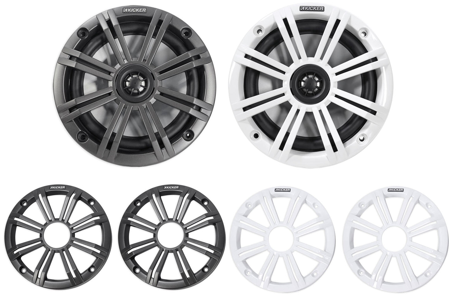 Pair KICKER 45KM654 6.5" 390 Watt Silver Marine Wakeboard Tower Boat Speakers