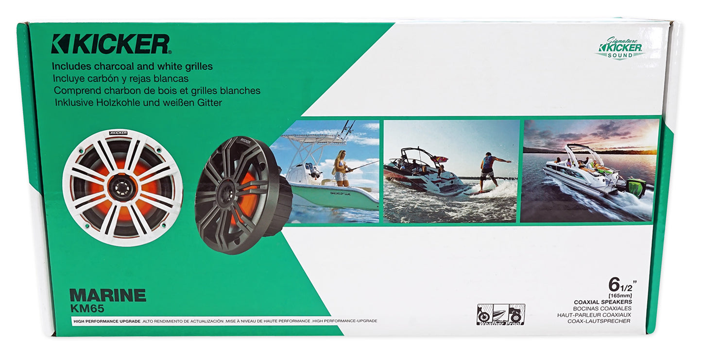 Pair KICKER 45KM654L 6.5" 390w White Marine Wakeboard Tower LED Boat Speakers