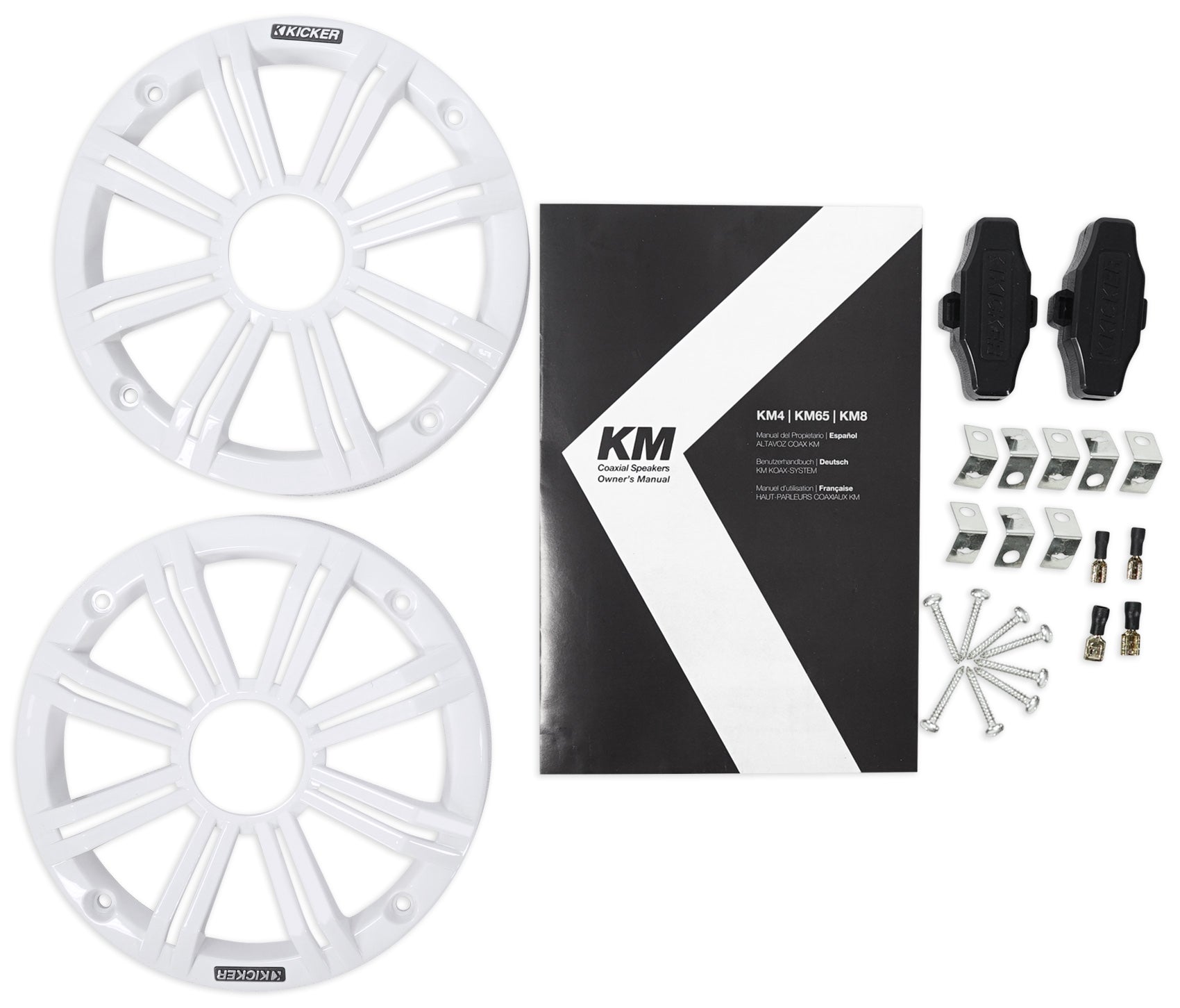 (4) KICKER 45KM654 6.5" 390 Watt White Marine Wakeboard Tower Boat Speakers