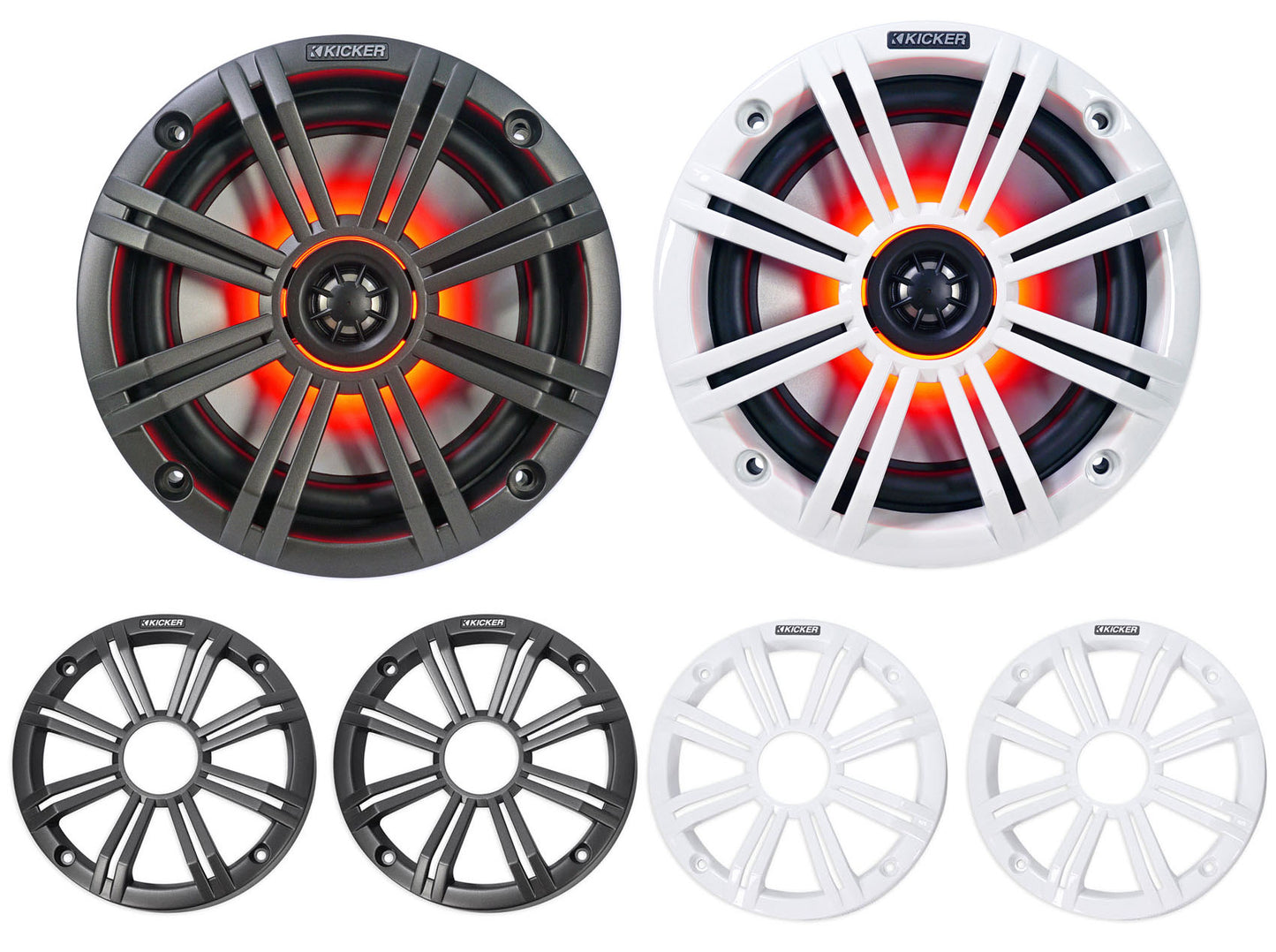 (4) KICKER 45KM654L 6.5" 390w Marine Boat LED Speakers+4-Ch. MTX Amplifier+Wires