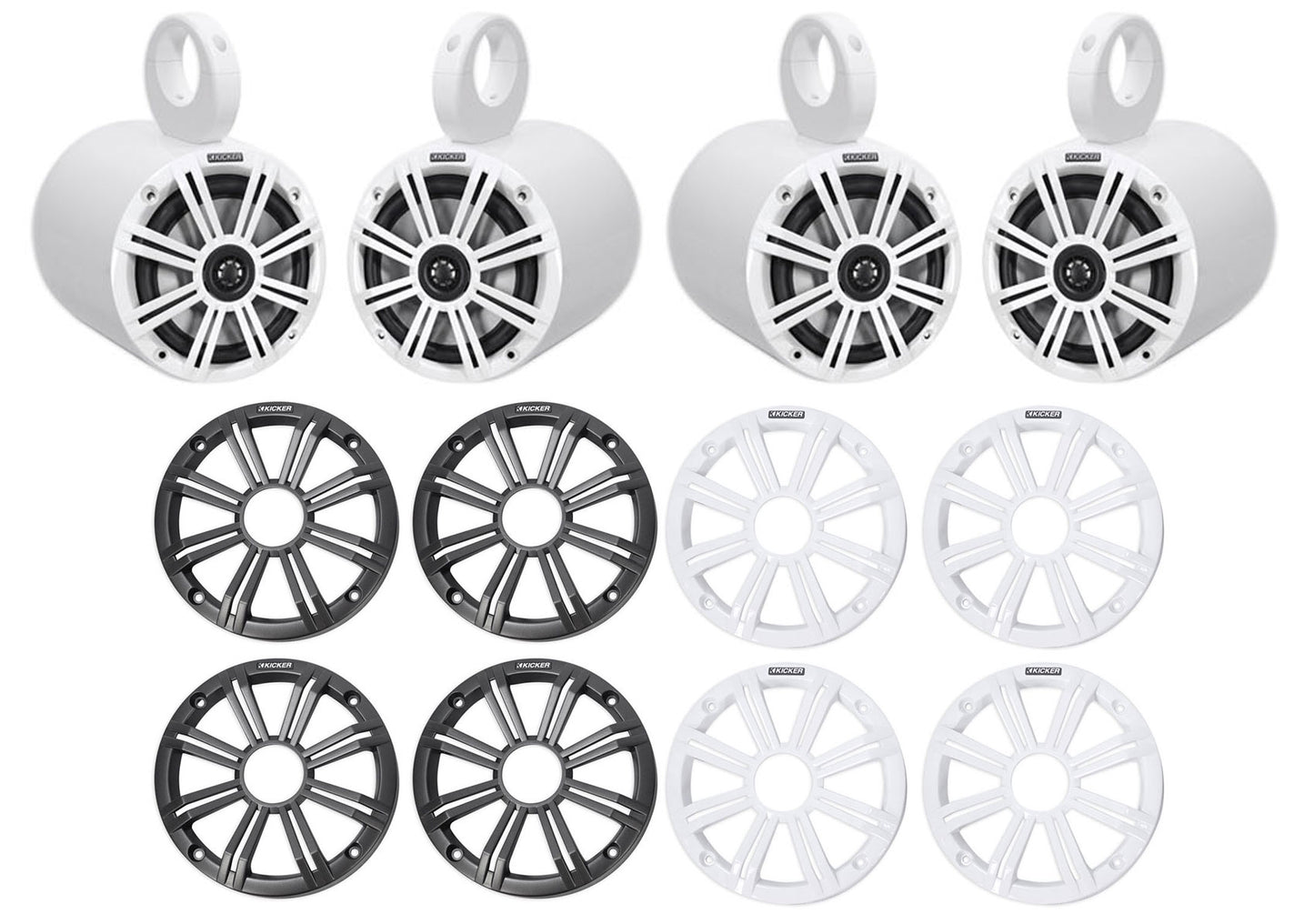 (4) KICKER 45KM654 6.5" 390 Watt White Marine Wakeboard Tower Boat Speakers