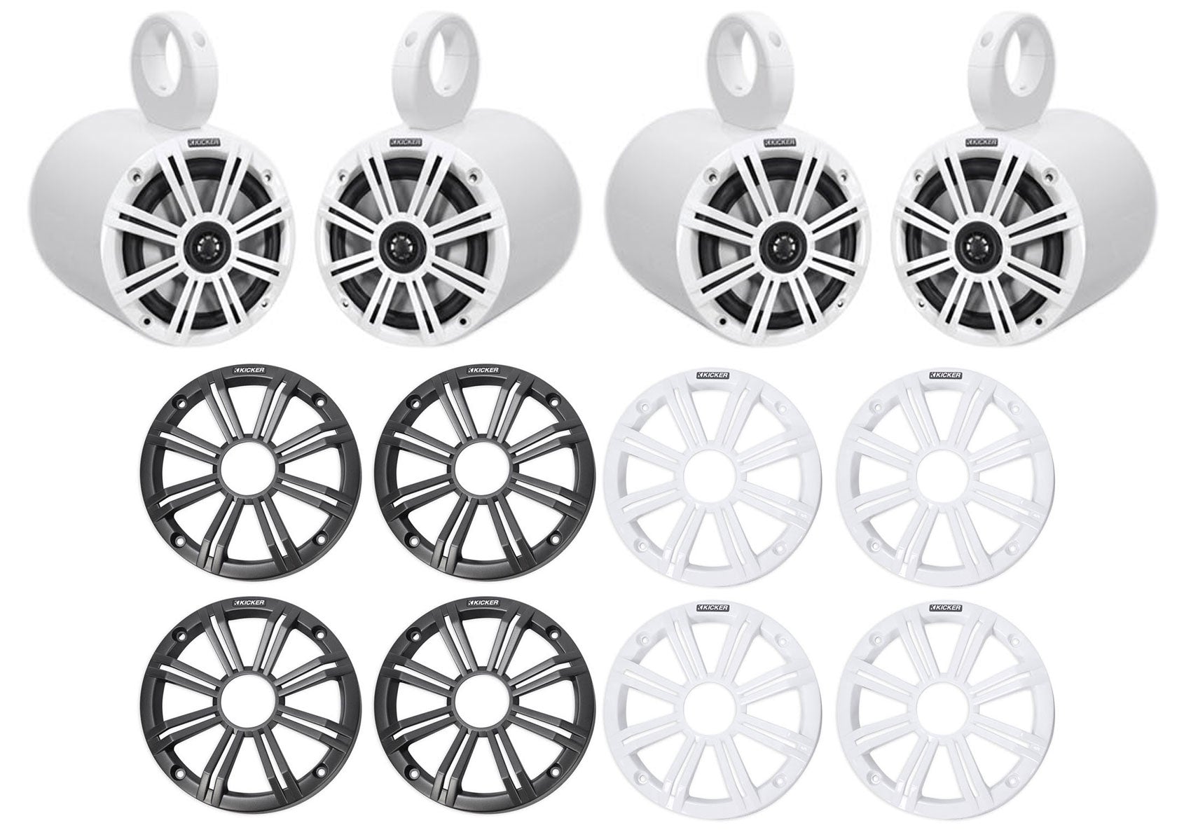 (4) KICKER 45KM654 6.5" 390 Watt White Marine Wakeboard Tower Boat Speakers