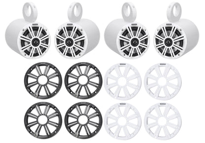 (4) KICKER 45KM654 6.5" 390 Watt White Marine Wakeboard Tower Boat Speakers