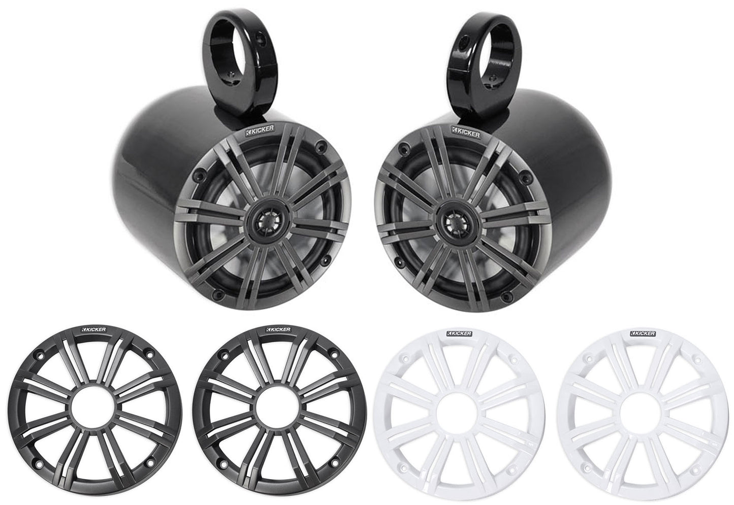 Pair KICKER 45KM654 6.5" 390 Watt Black Marine Wakeboard Tower Boat Speakers