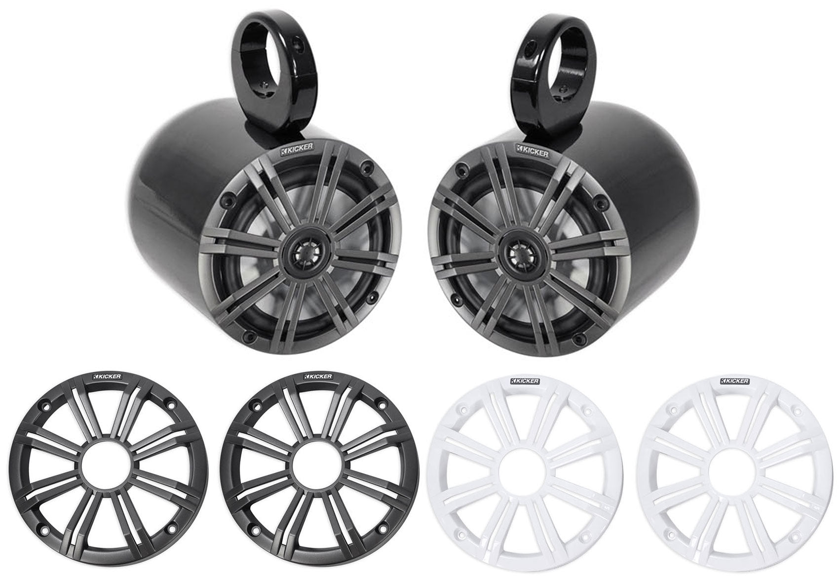 Pair KICKER 45KM654 6.5" 390 Watt Black Marine Wakeboard Tower Boat Speakers