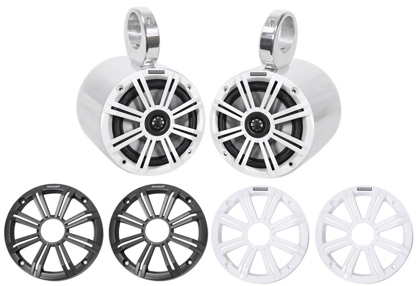 Pair KICKER 45KM654 6.5" 390 Watt Silver Marine Wakeboard Tower Boat Speakers