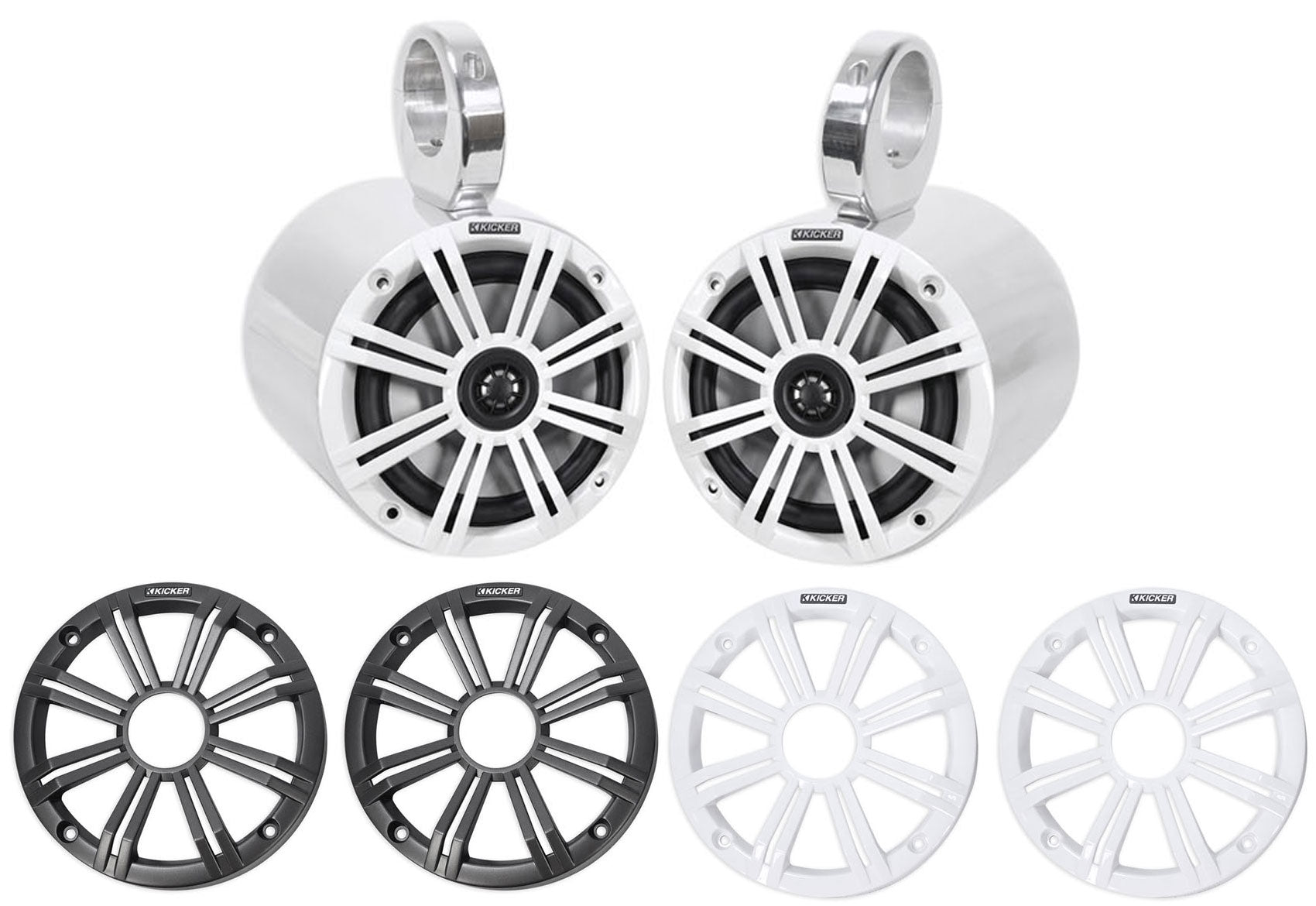 Pair KICKER 45KM654 6.5" 390 Watt Silver Marine Wakeboard Tower Boat Speakers