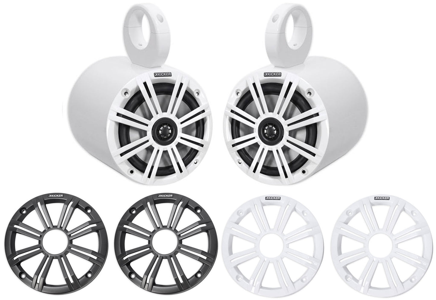 Pair KICKER 45KM654 6.5" 390 Watt White Marine Wakeboard Tower Boat Speakers