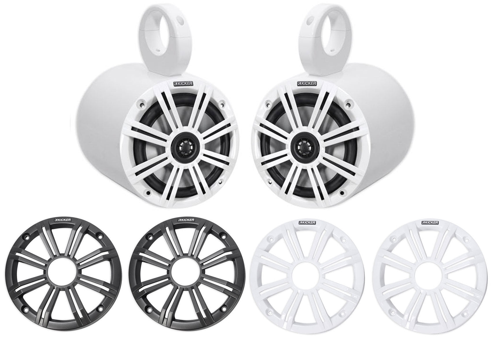 Pair KICKER 45KM654 6.5" 390 Watt White Marine Wakeboard Tower Boat Speakers