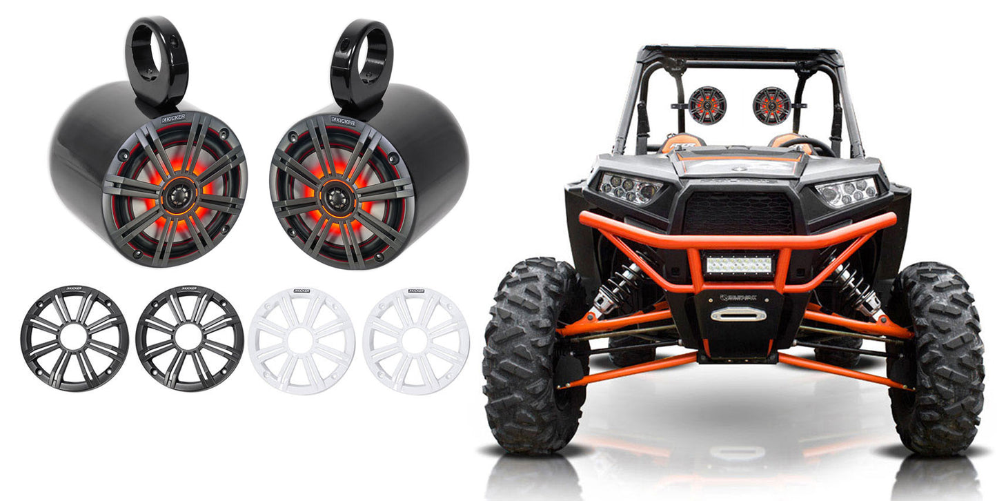 Pair KICKER 45KM654L 6.5" 390w Black LED Tower Speakers For Polaris RZR/ATV/UTV